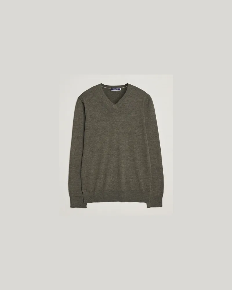 Charles Tyrwhitt Pure Merino V-Neck Jumper Olive Green Grün