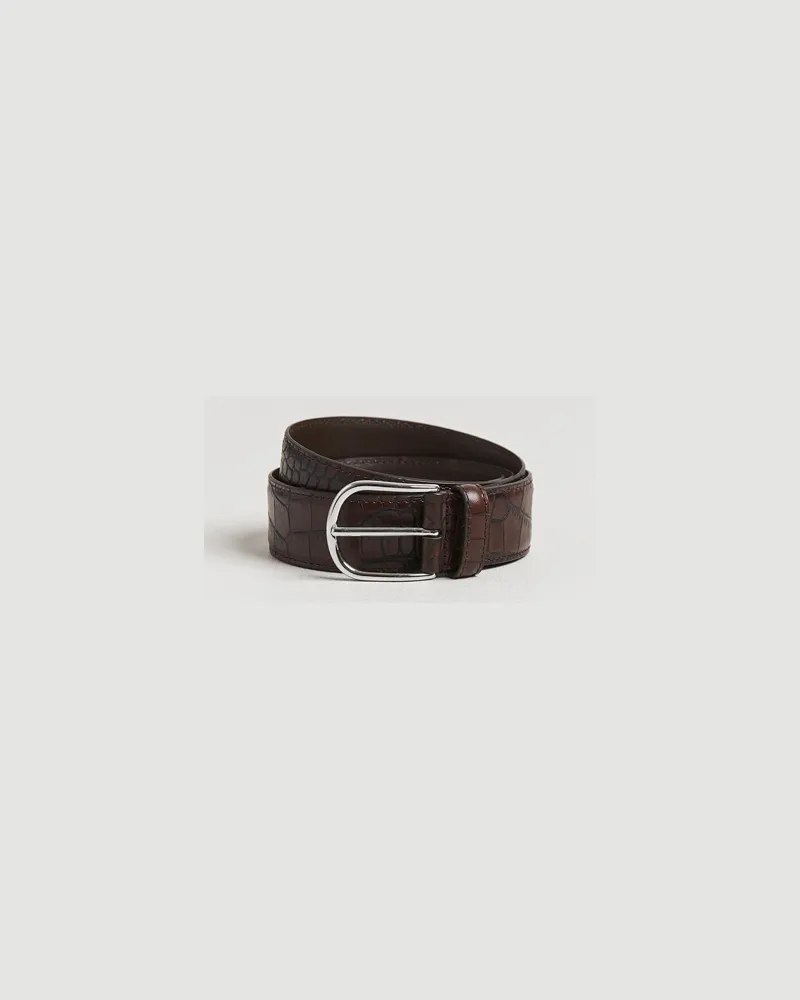 Anderson's Embossed 3,5cm Leather Belt Brown Braun