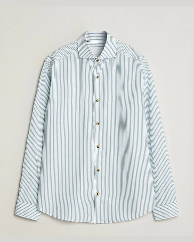 Eton Casual Fit Signature Oxford Striped Shirt Mid Blue Blau