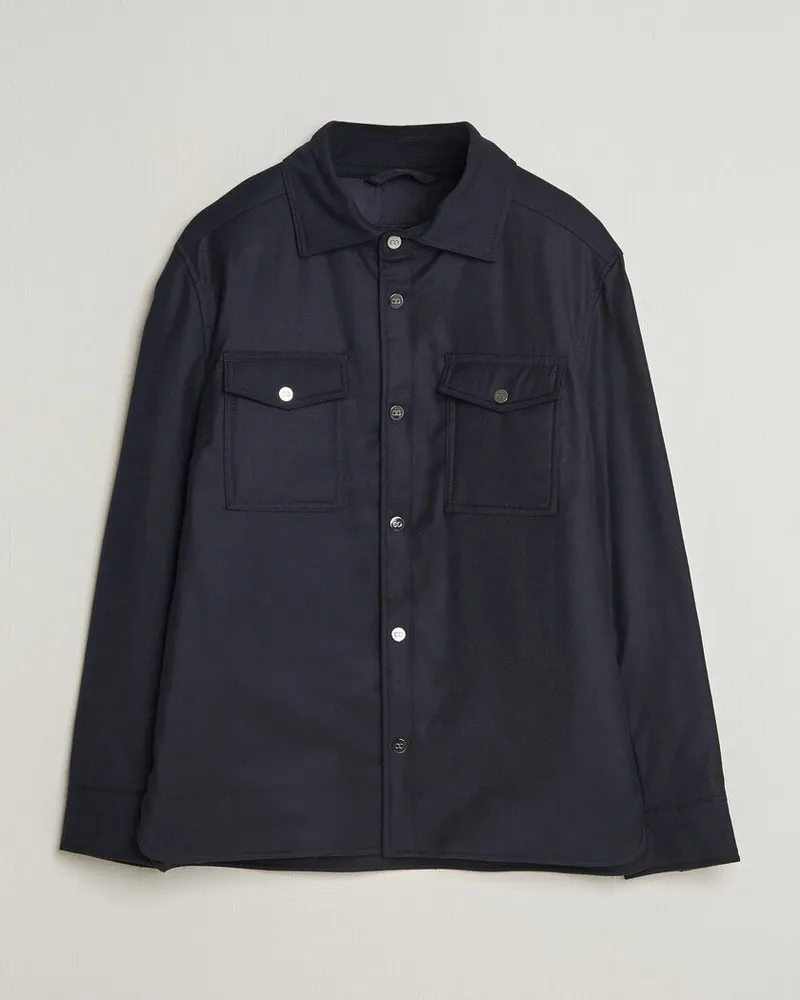 Oscar Jacobson Nylon/Wool Padded Shirt Jacket Navy Blau