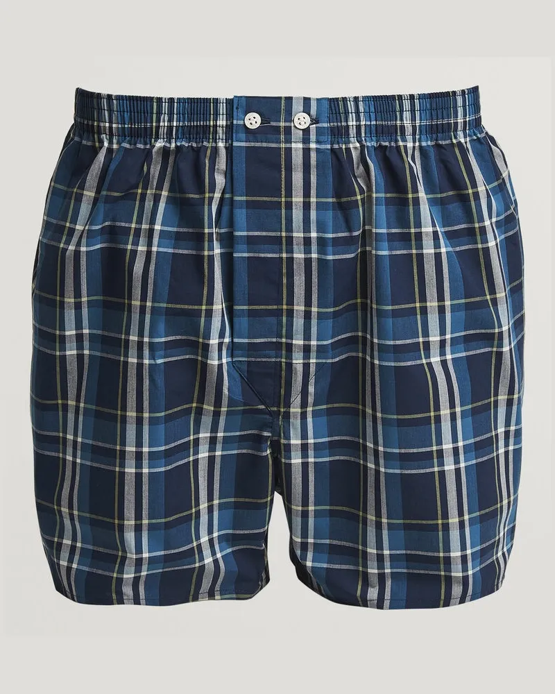 Derek Rose Classic Fit Woven Cotton Boxer Shorts Navy Blau