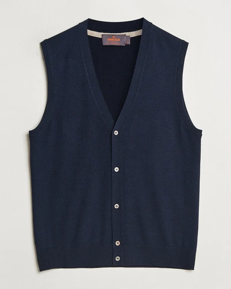 Morris Merino Slipover Vest Navy Blau