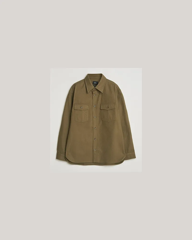 A.P.C. Brushed Cotton Overshirt Khaki Grün
