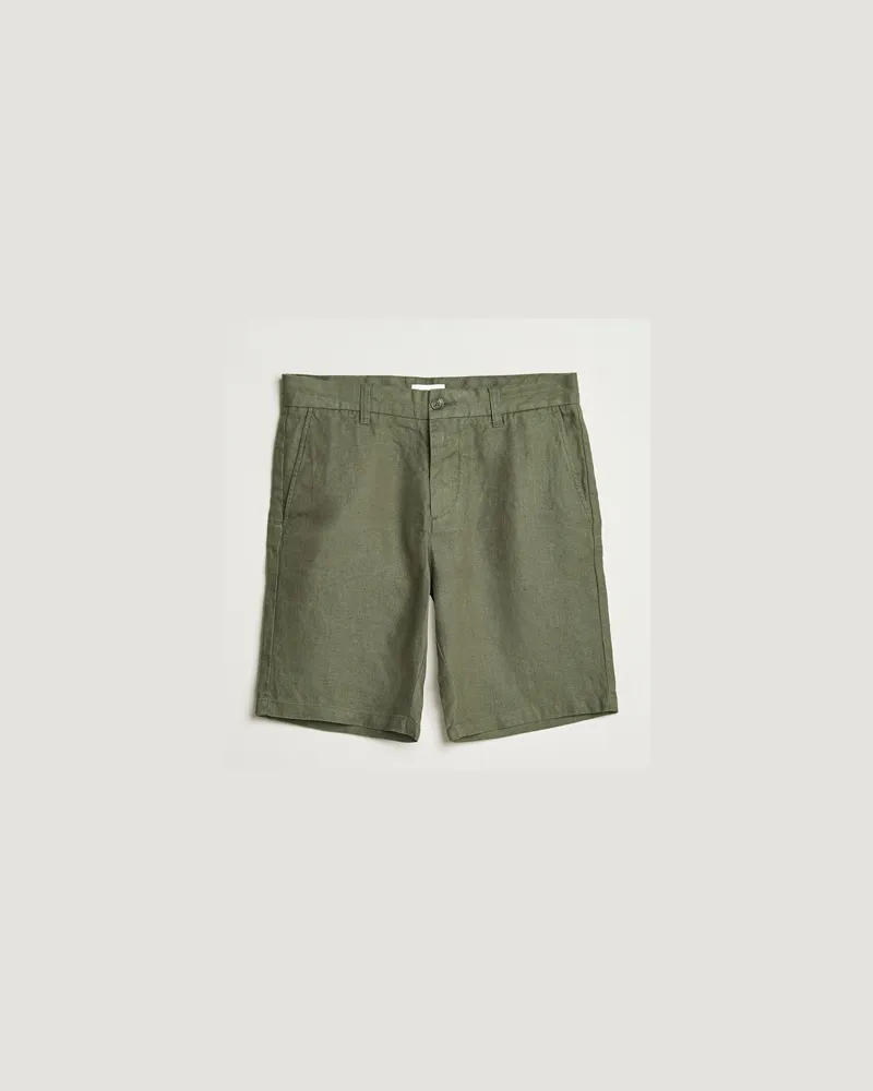 NN 07 Crown Linen Shorts Croc Green Grün