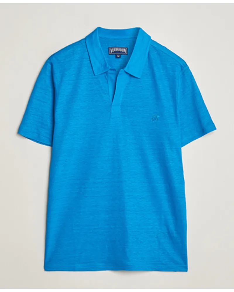 Vilebrequin Pyramid Leinen Jersey Polo Bleu Hawaii Blau