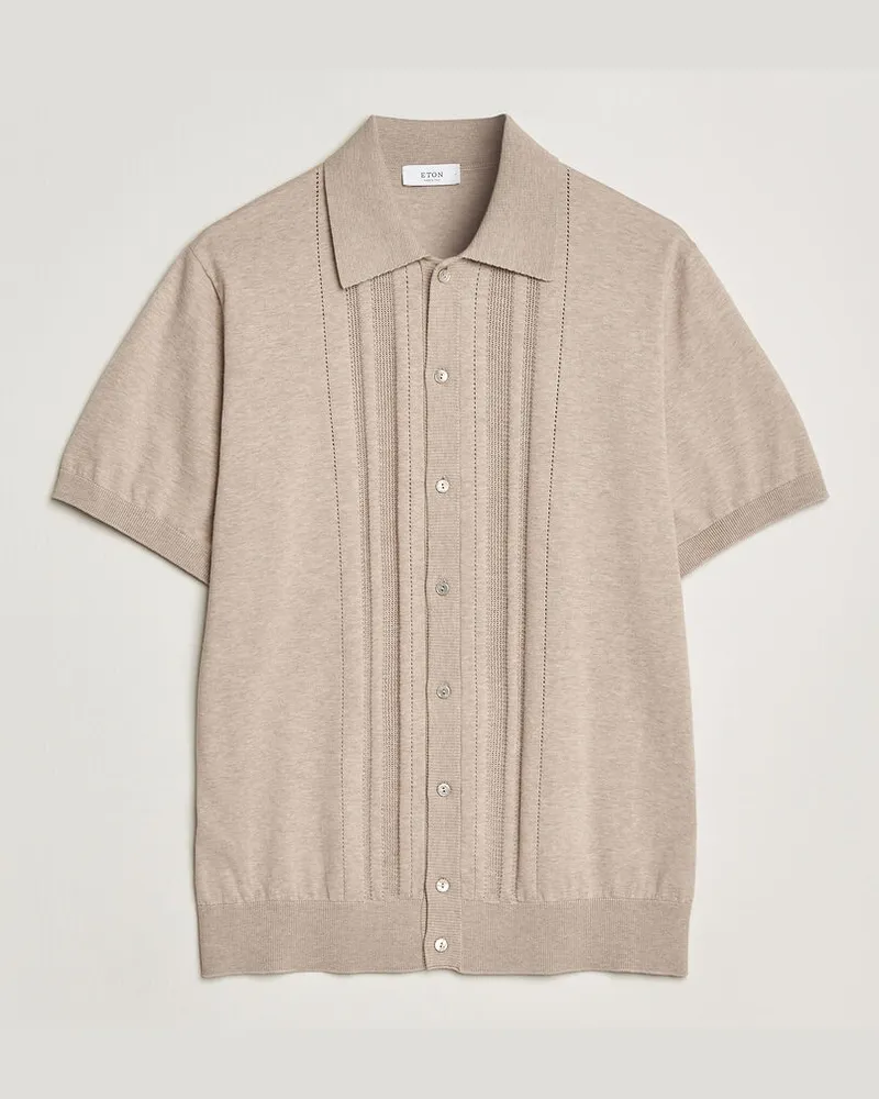 Eton Cotton Structured Knitted Short Sleeve Shirt Beige Beige