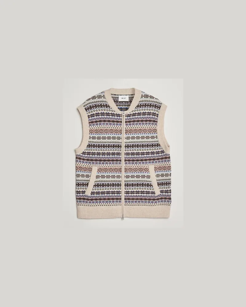 NN 07 Robbie Fairisle Full Zip Vest Multi Mehrfarbig