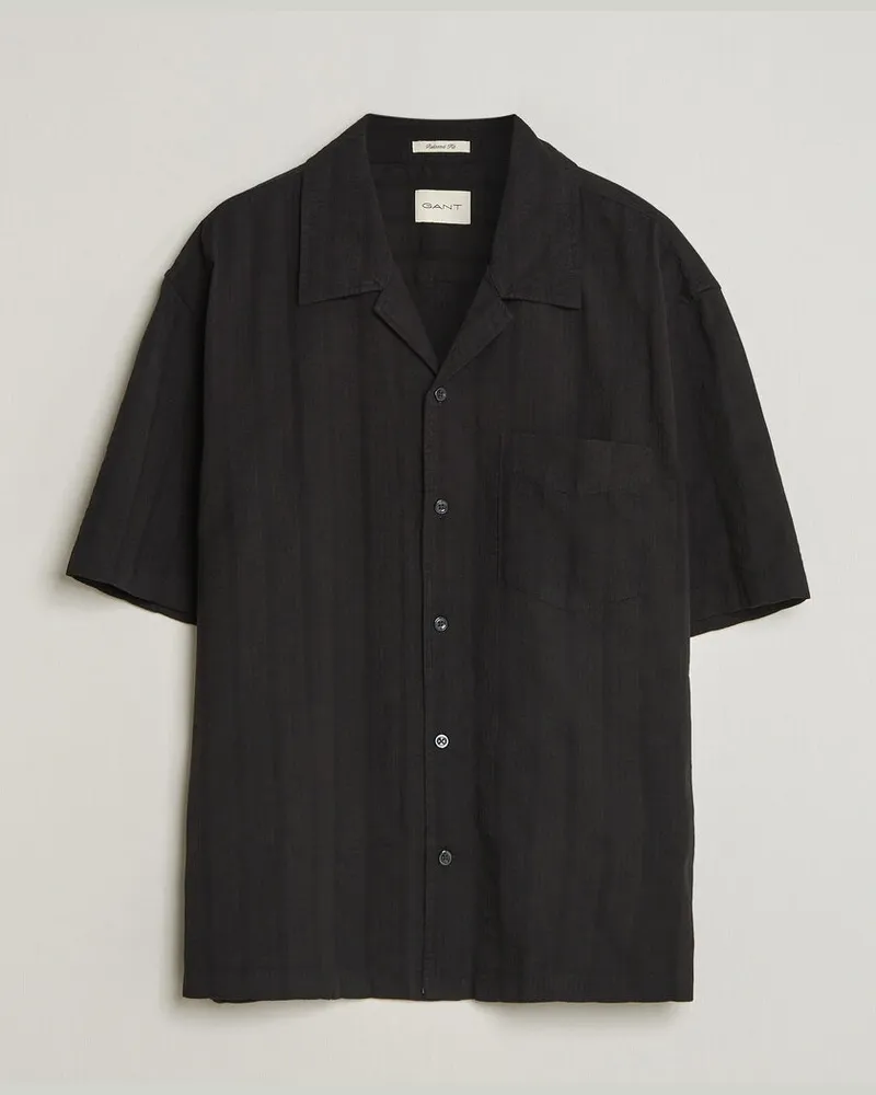 Gant Relaxed Fit Dobby Striped Camp Shirt Black Schwarz