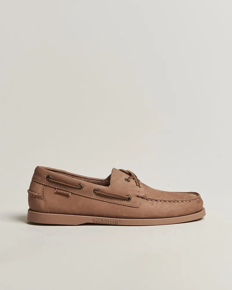 Sebago Docksides Portland Nubuck Boat Shoe Beige Taupe Braun