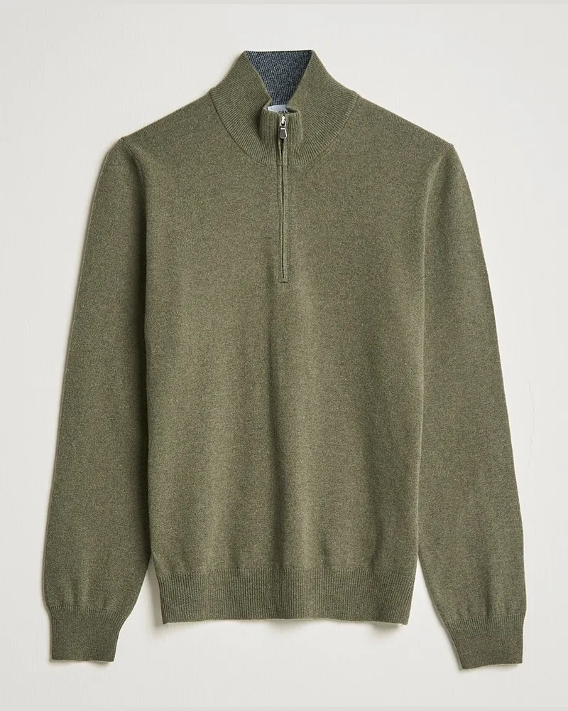 Gran Sasso Wool/Cashmere Half Zip Olive Melange Grün