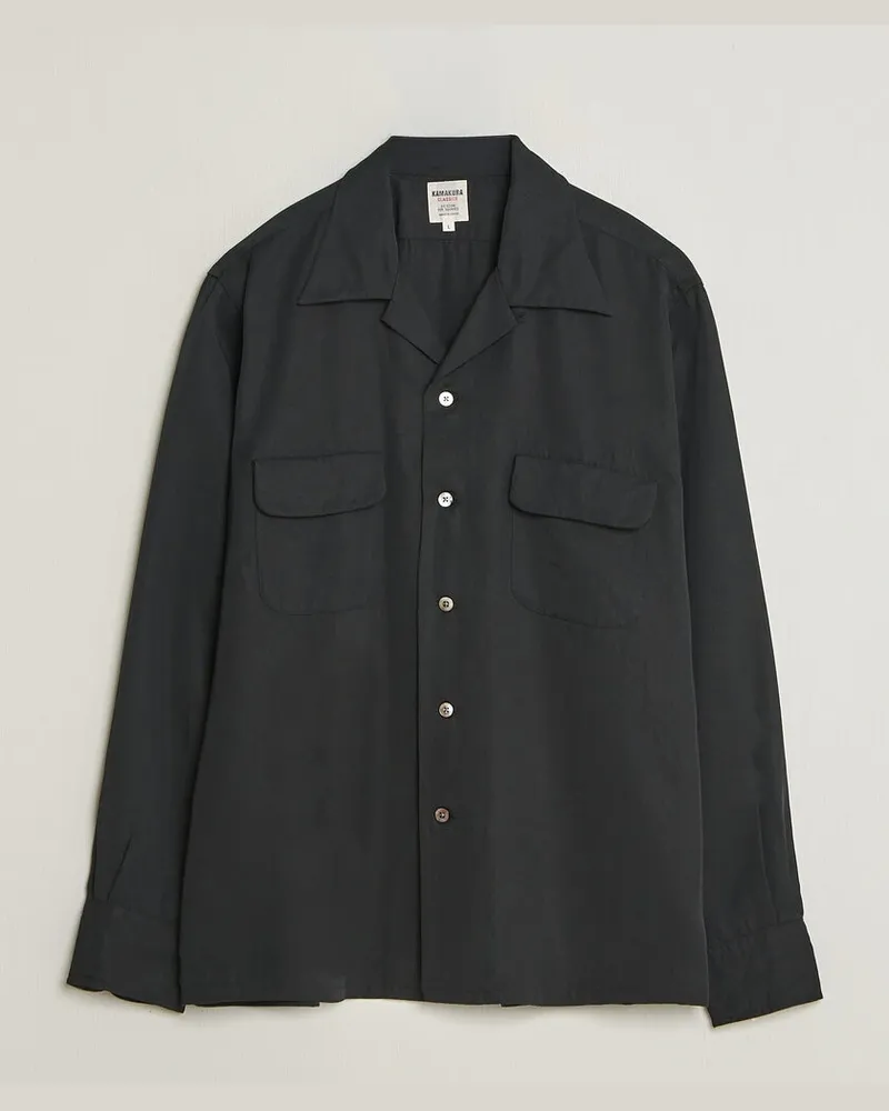 Kamakura Shirts Vintage Open Collar Shirt Black Schwarz