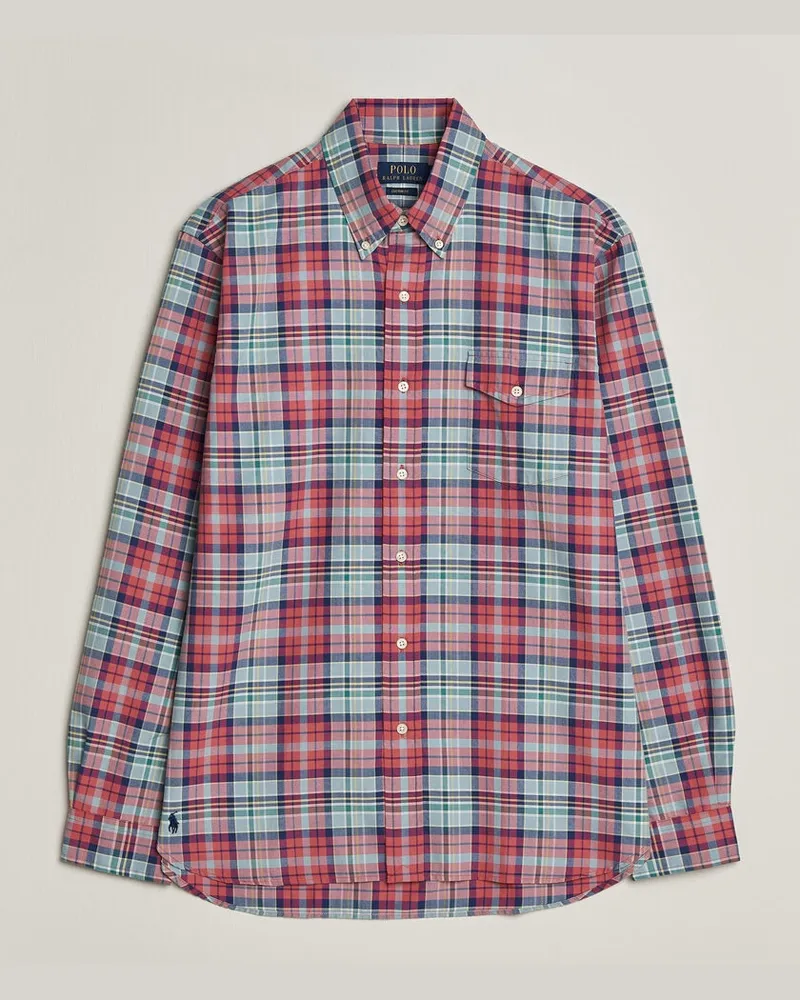 Ralph Lauren Classic Fit Checked Oxford Sport Shirt Red Dusty Blu Mehrfarbig