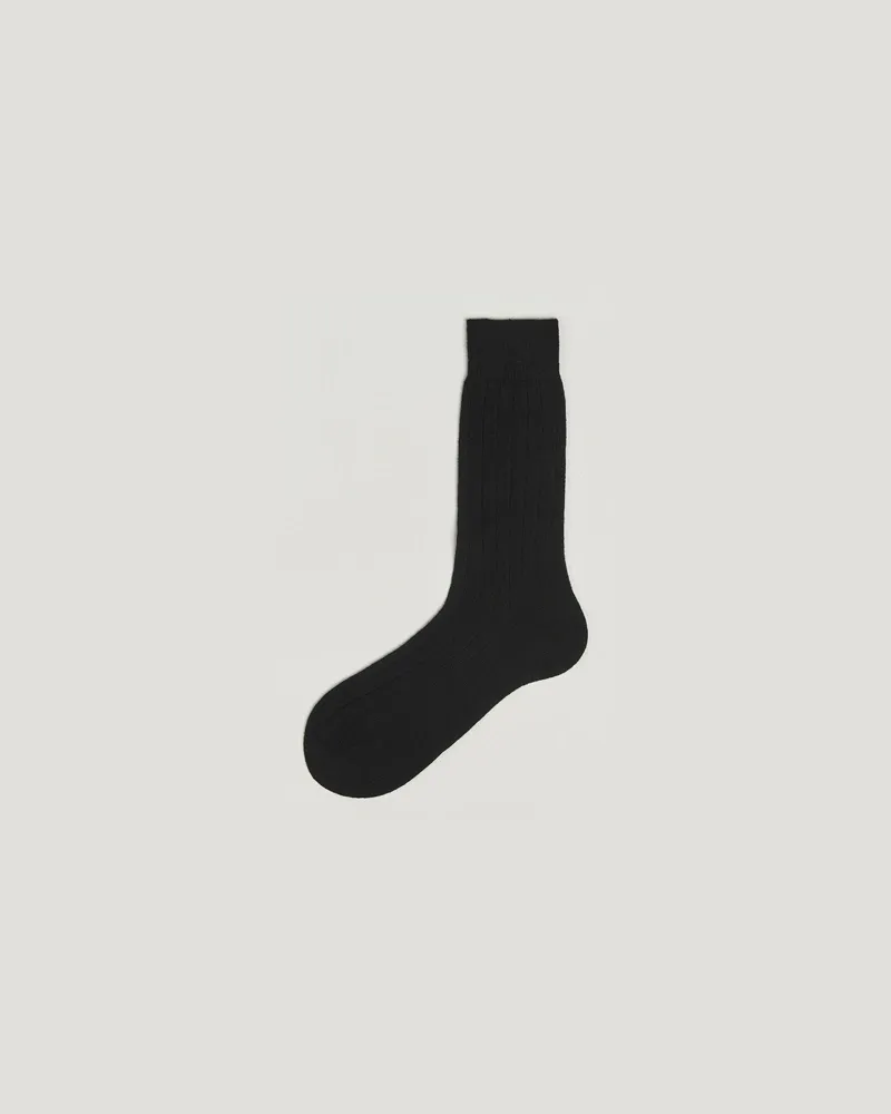 Bresciani Wool/Cashmere Ribbed Socks Black Schwarz