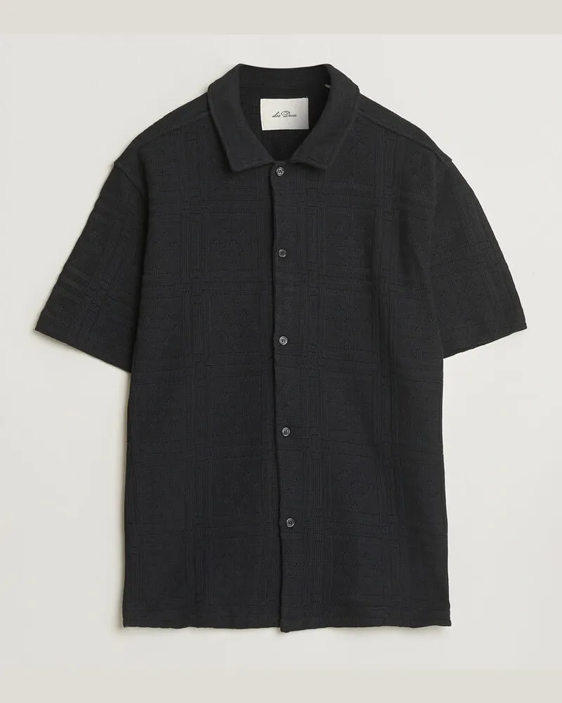 LES DEUX Hector Pointelle Short Sleeve Shirt Black Schwarz