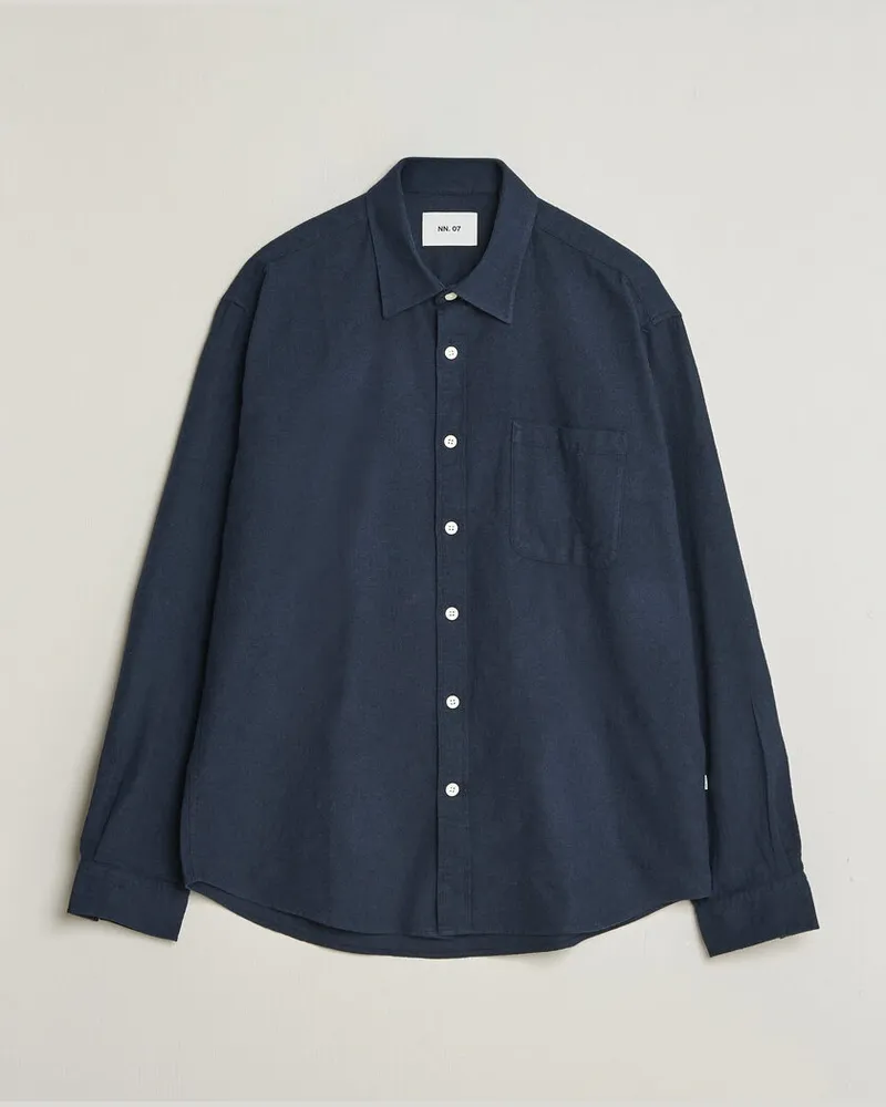 NN 07 Dino Brushed Flannel Shirt Navy Blue Blau