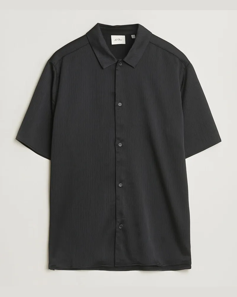 LES DEUX Hector Plissé Short Sleeve Shirt Black Schwarz