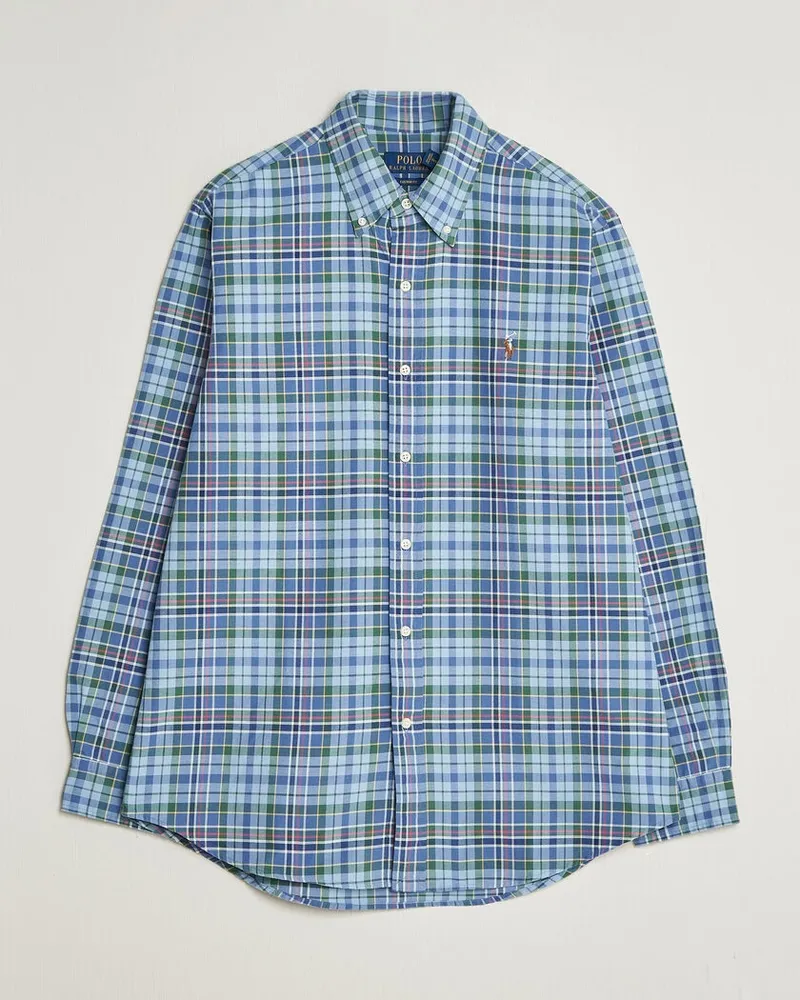 Ralph Lauren Custom Slim Fit Check Oxford Shirt Blue Dusty/Green Mehrfarbig