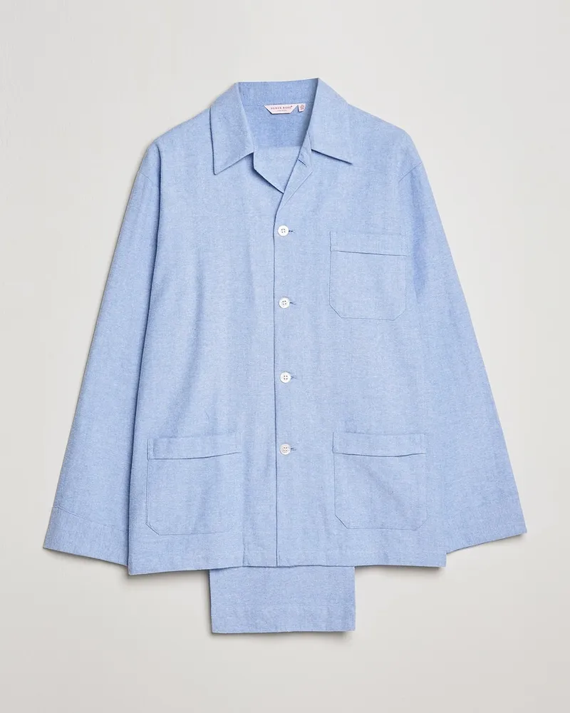 Derek Rose Brushed Cotton Flannel Herringbone Pyjama Set Blue Blau