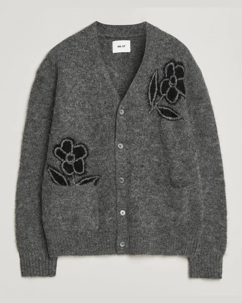 NN 07 Kyle Alpaca Knitted Cardigan Dark Grey Melange Grau