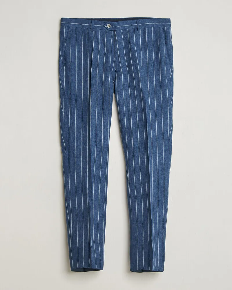 Oscar Jacobson Dandy Striped Linen Trousers Blue Blau
