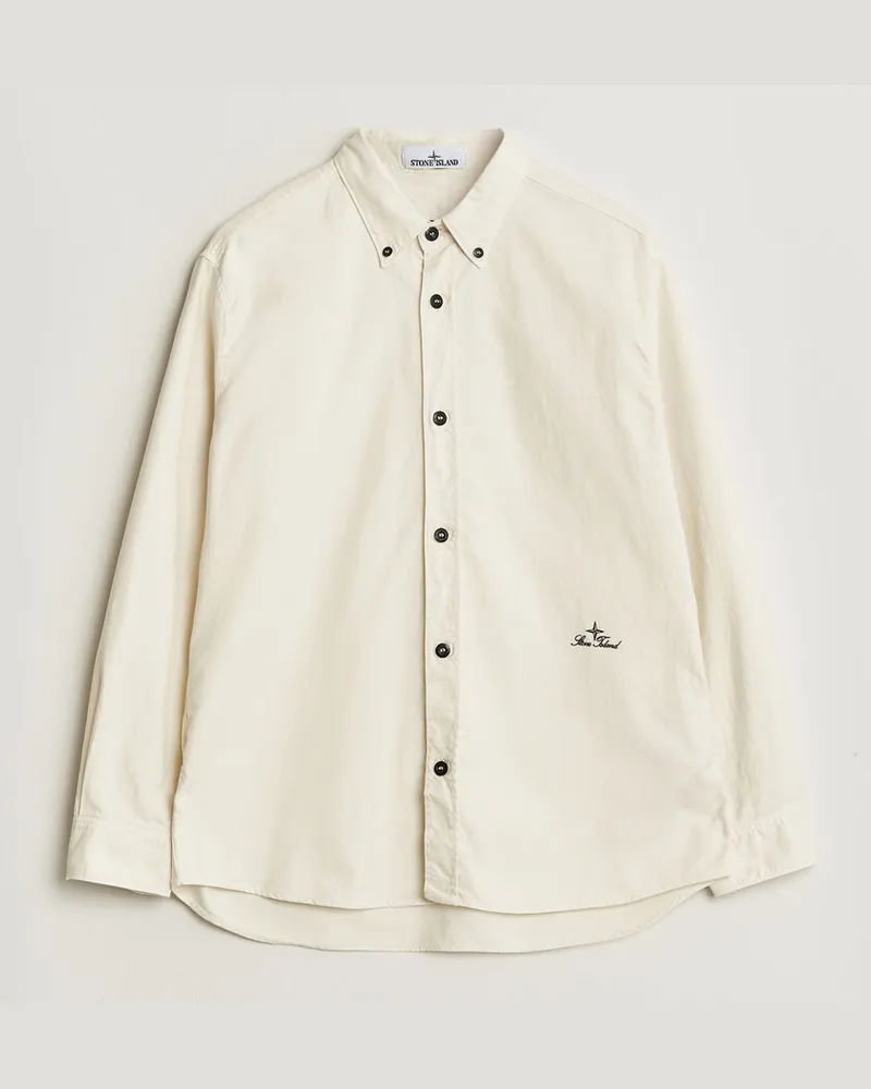 Stone Island Organic Cotton Oxford Shirt Ivory Weiß