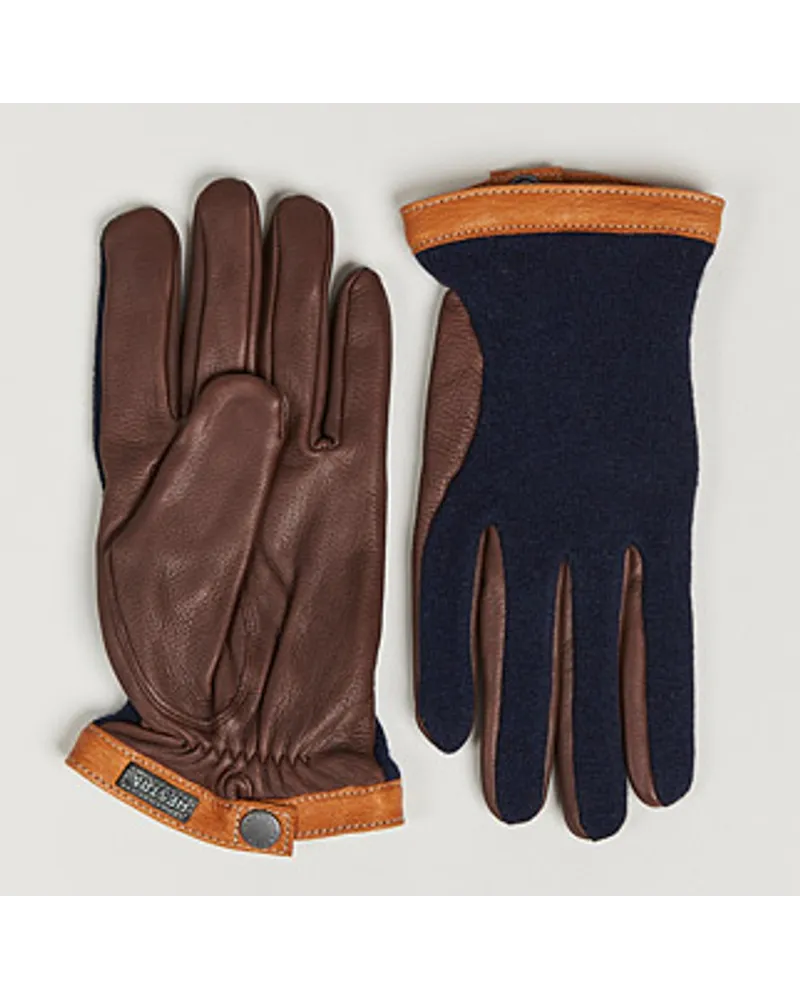 Hestra Deerskin Woll Tricot Glove Blue/Brown Braun