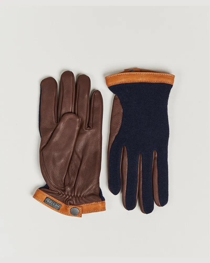 Hestra Deerskin Wool Tricot Glove Blue/Brown Braun