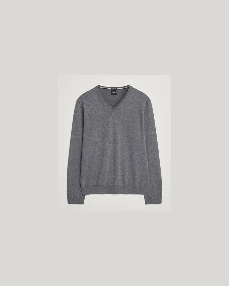 HUGO BOSS Melba Wool V-Neck Pullover Medium Grey Grau