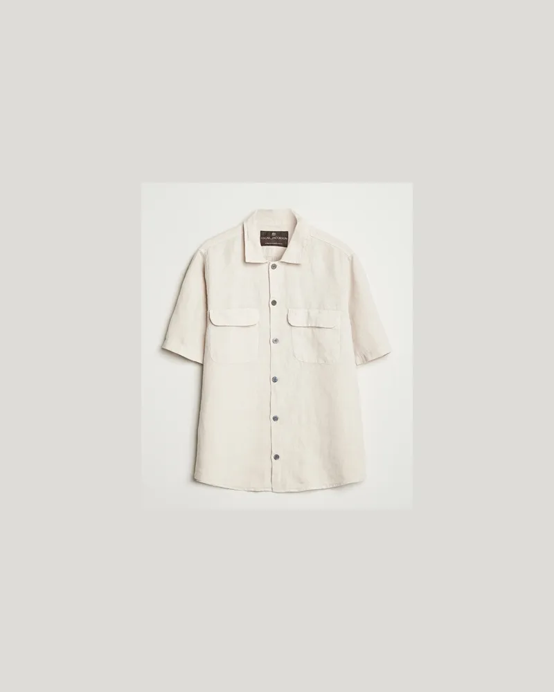 Oscar Jacobson Reg Fit City Linen Shirt Cream Beige