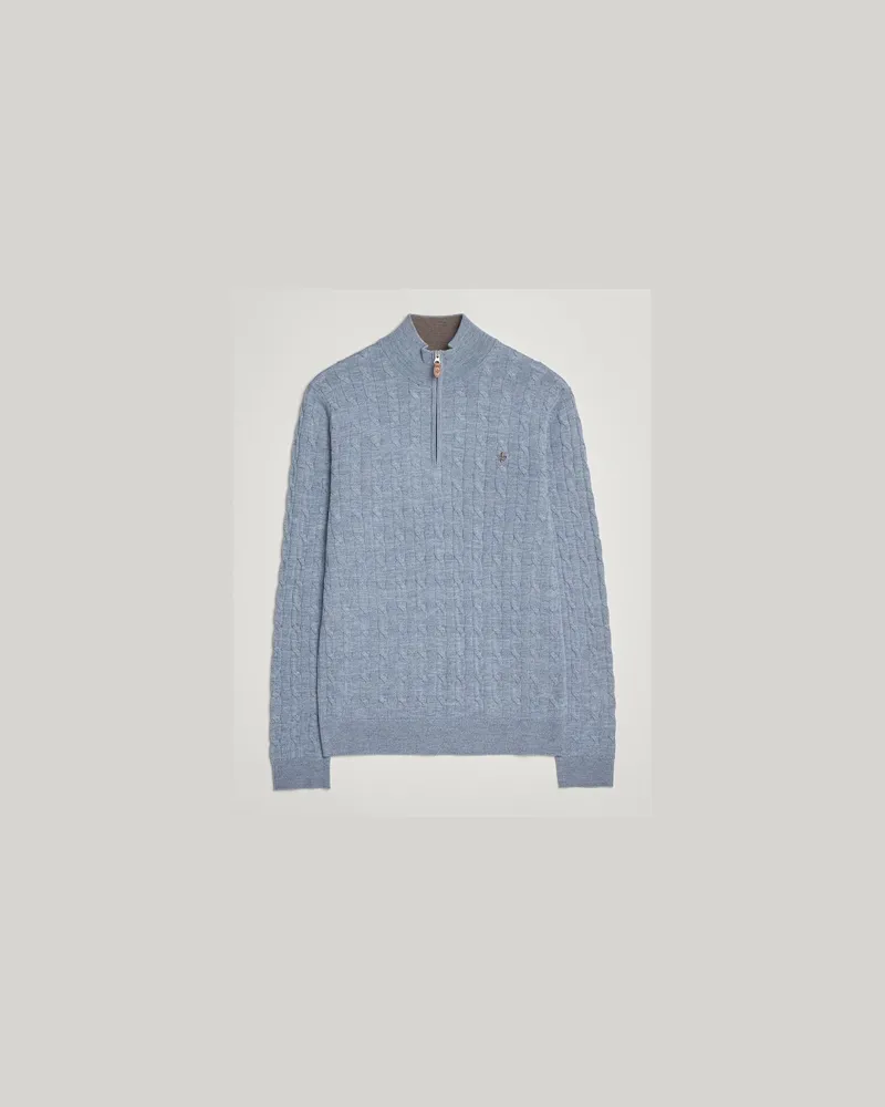 Morris Merino Cable Half Zip Blue Blau