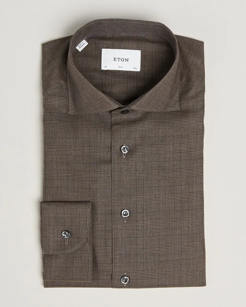 Eton Slim Fit Signature Flannel Checked Shirt Dark Brown Braun