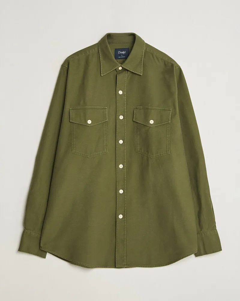 Drake's Drake Two Pocket Casual Cotton Shirt Olive Grün