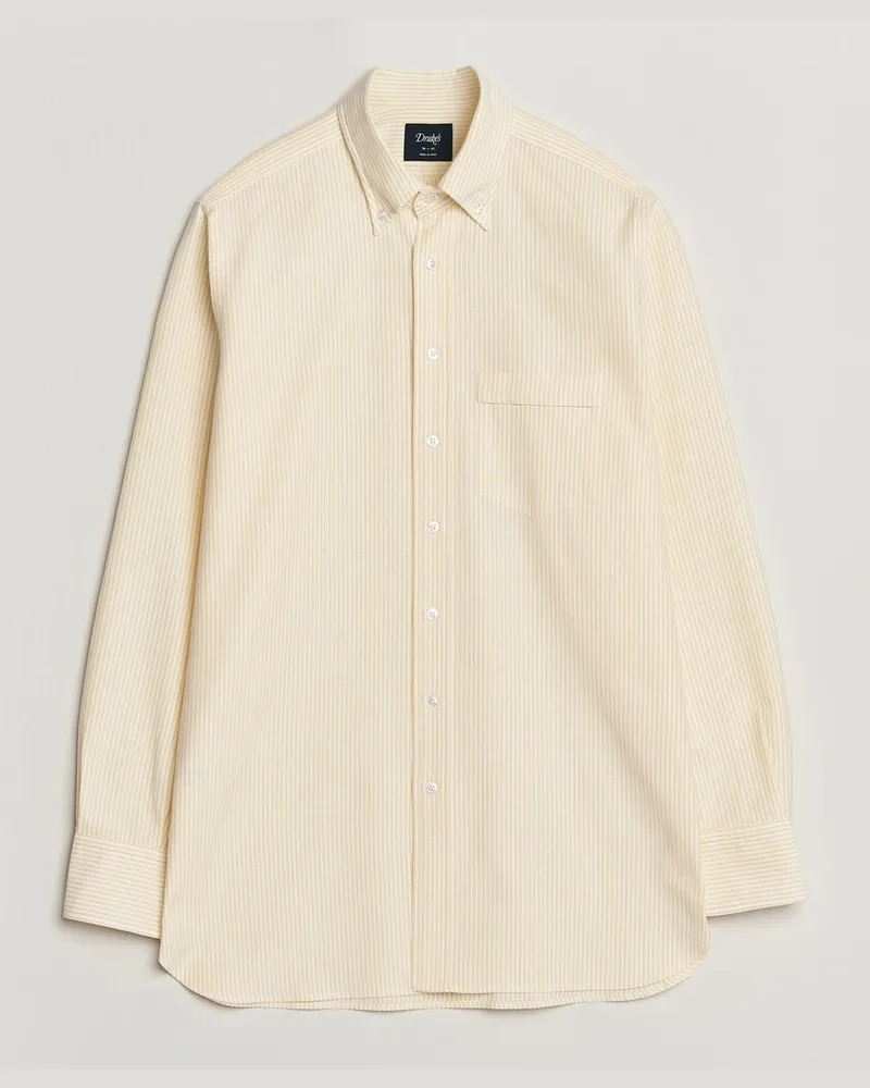Drake's Striped Button Down Oxford Shirt Yellow Gelb
