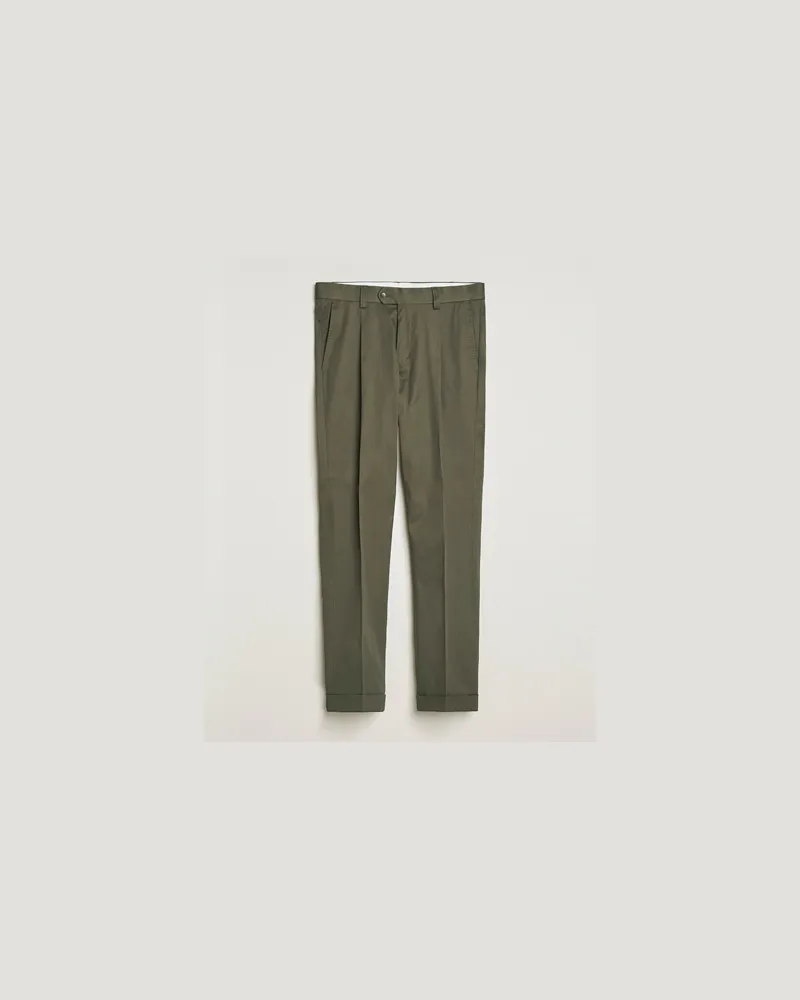 Tiger of Sweden Tenuta Pleated Cotton Trousers Deep Olive Grün
