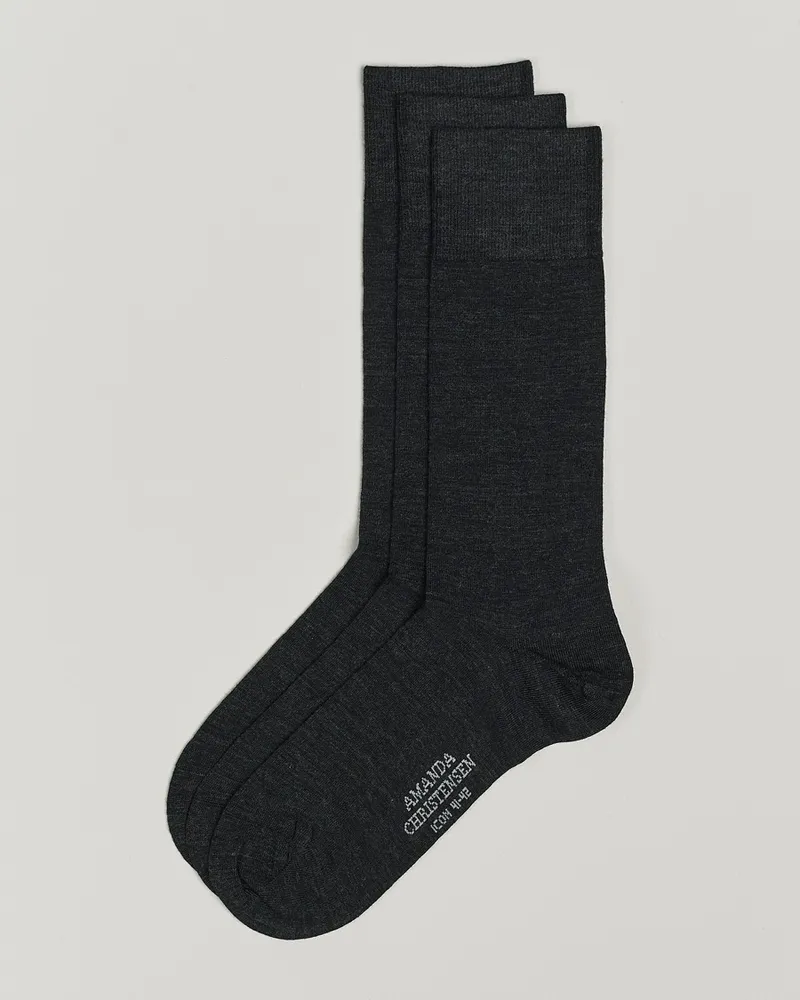 Amanda Christensen 3-Pack Icon Wool/Cotton Socks Antracite Melange Grau