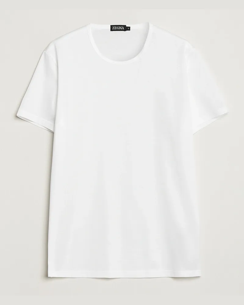 Ermenegildo Zegna Filoscozia Pure Cotton Round Neck T-Shirt White Weiß