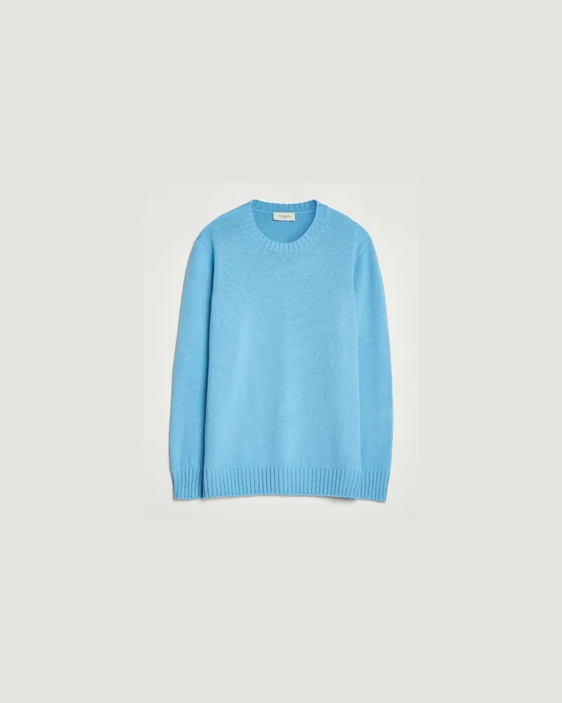 Piacenza Cashmere Brushed Wool Crew Neck Sky Blue Blau
