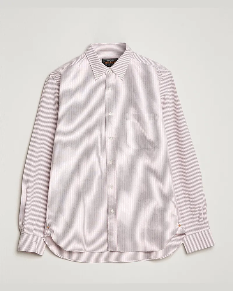Beams Plus Oxford Button Down Shirt Wine Stripe Rot