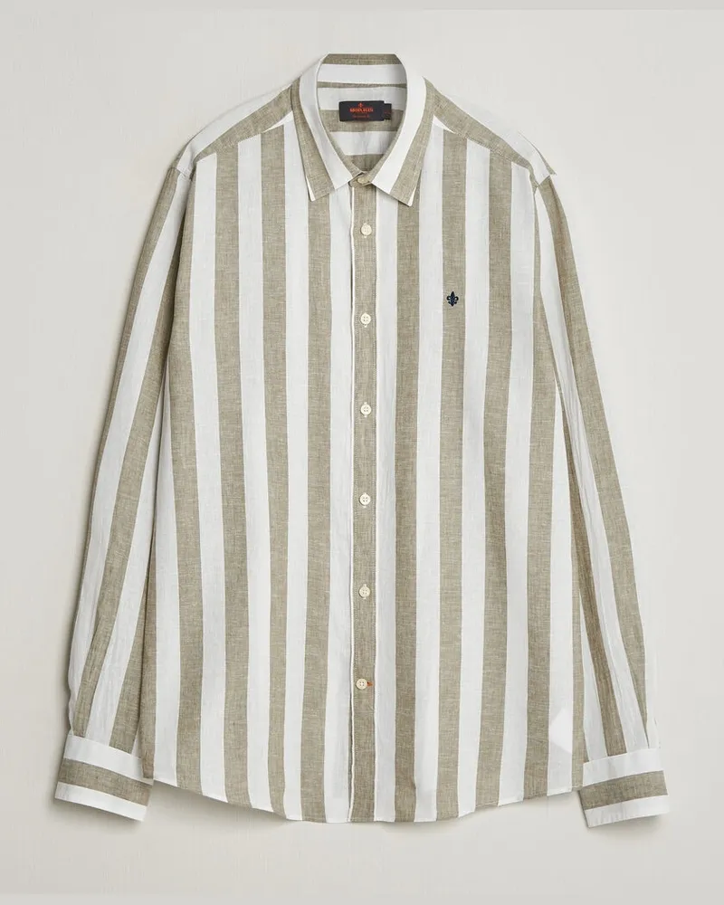 Morris Douglas Linen Striped Shirt Green/White Mehrfarbig