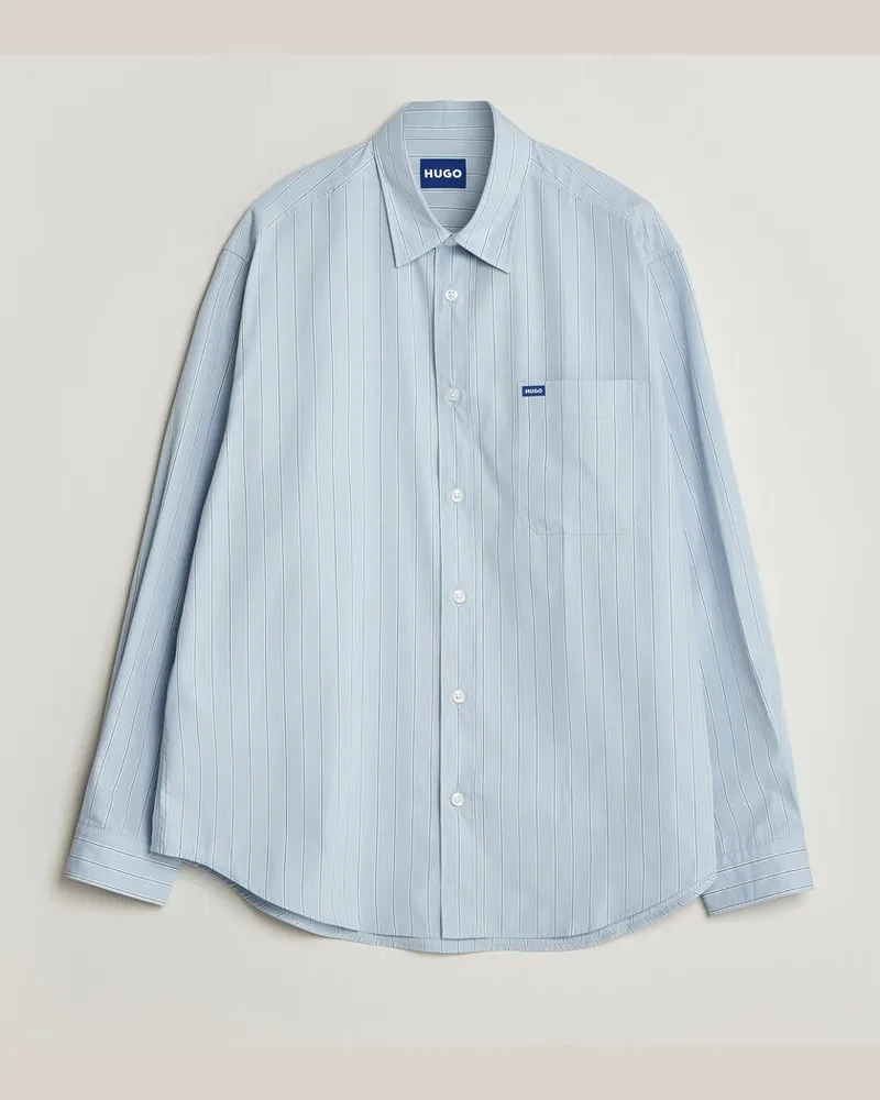 HUGO BOSS Ebalto Striped Cotton Shirt Open Blue Blau