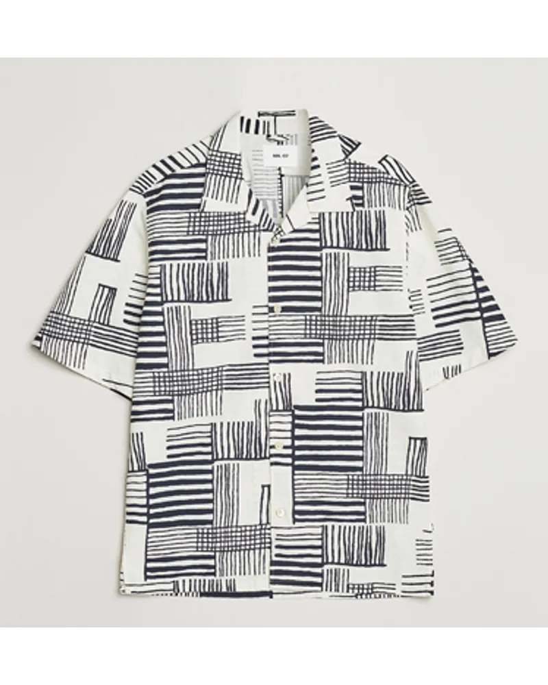 NN 07 Ole Printed Kurzarm Shirt Black Multi Weiß