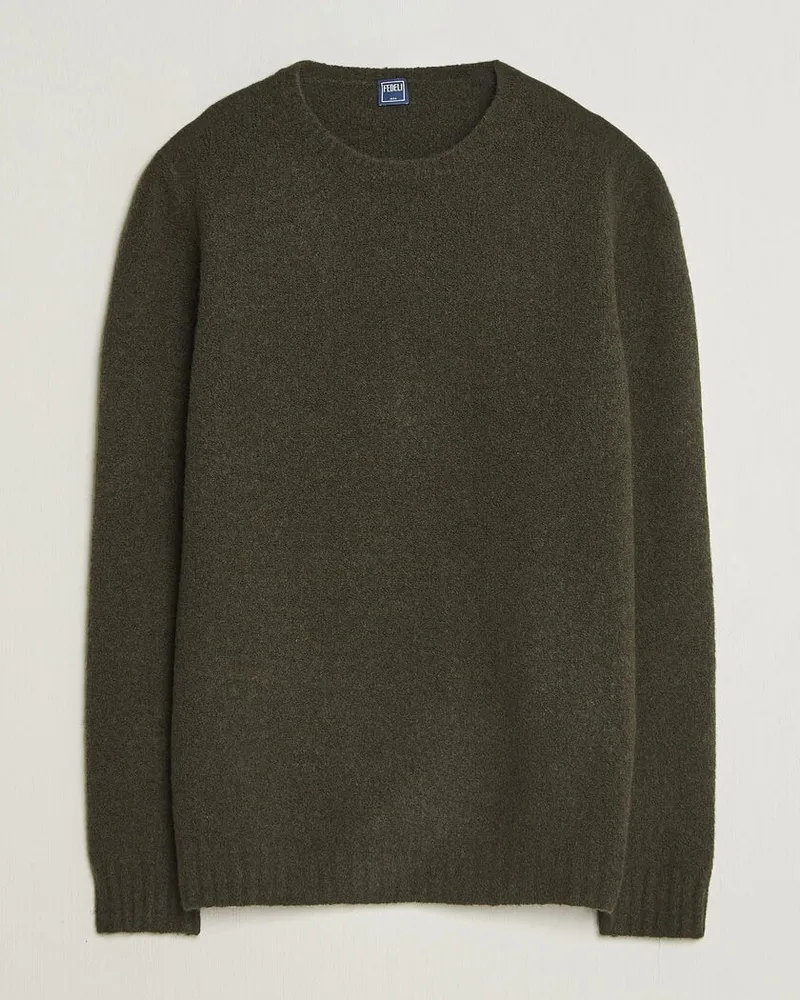 Fedeli Cashmere Blend Boucle Sweater Forest Green Grün