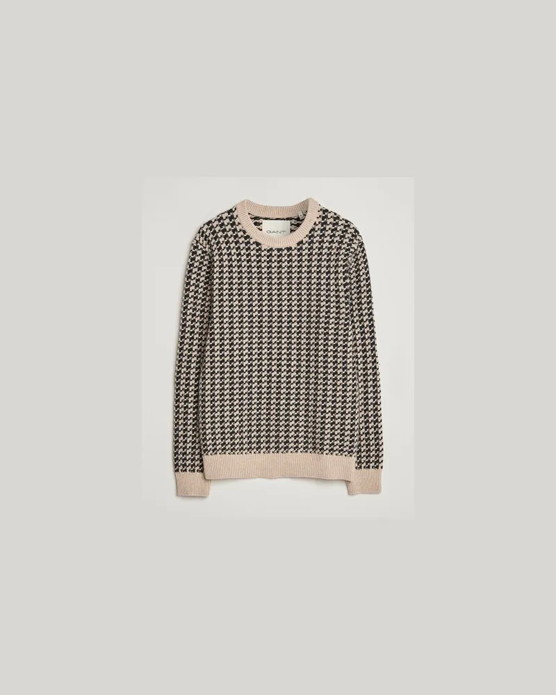 Gant Two Tone Textured Knitted Crew Neck Charcoal Grau