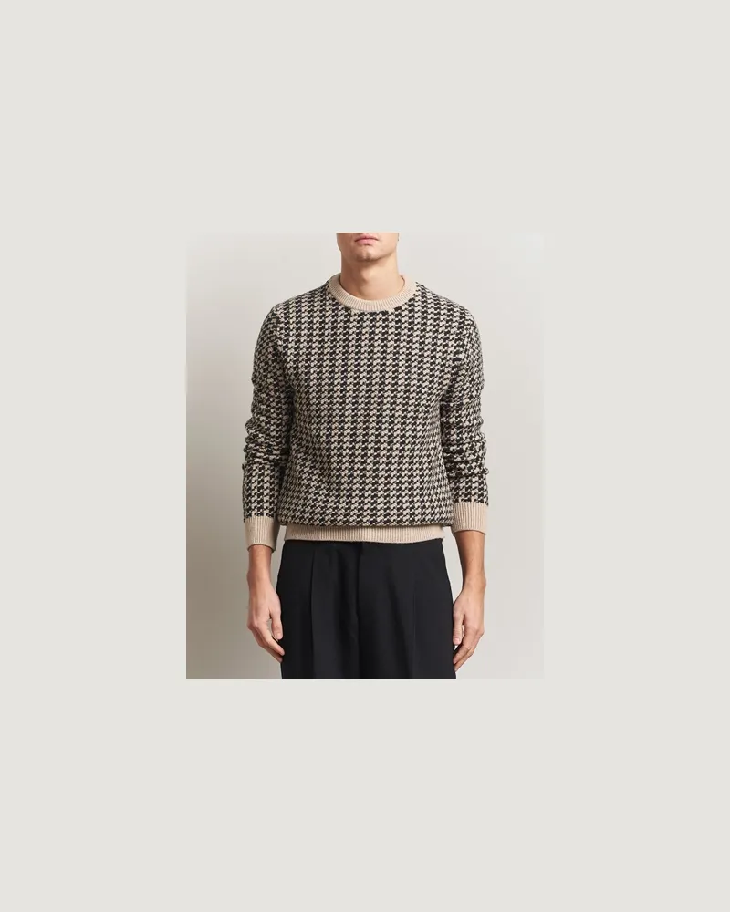 Gant Two Tone Textured Knitted Crew Neck Charcoal Grau