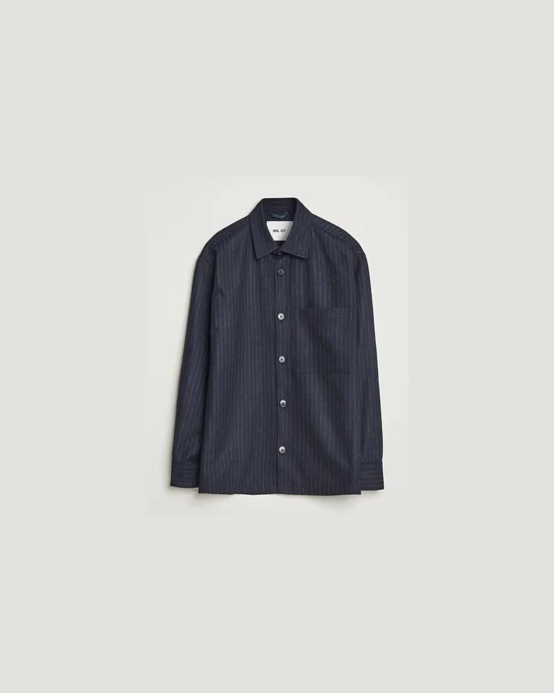 NN 07 Freddy Wool Pinstriped Overshirt Navy Blue Blau