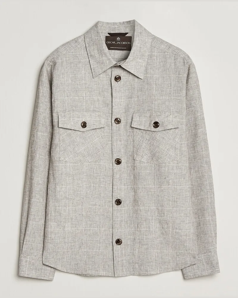 Oscar Jacobson Magnus Checked Linen Overshirt Beige Beige
