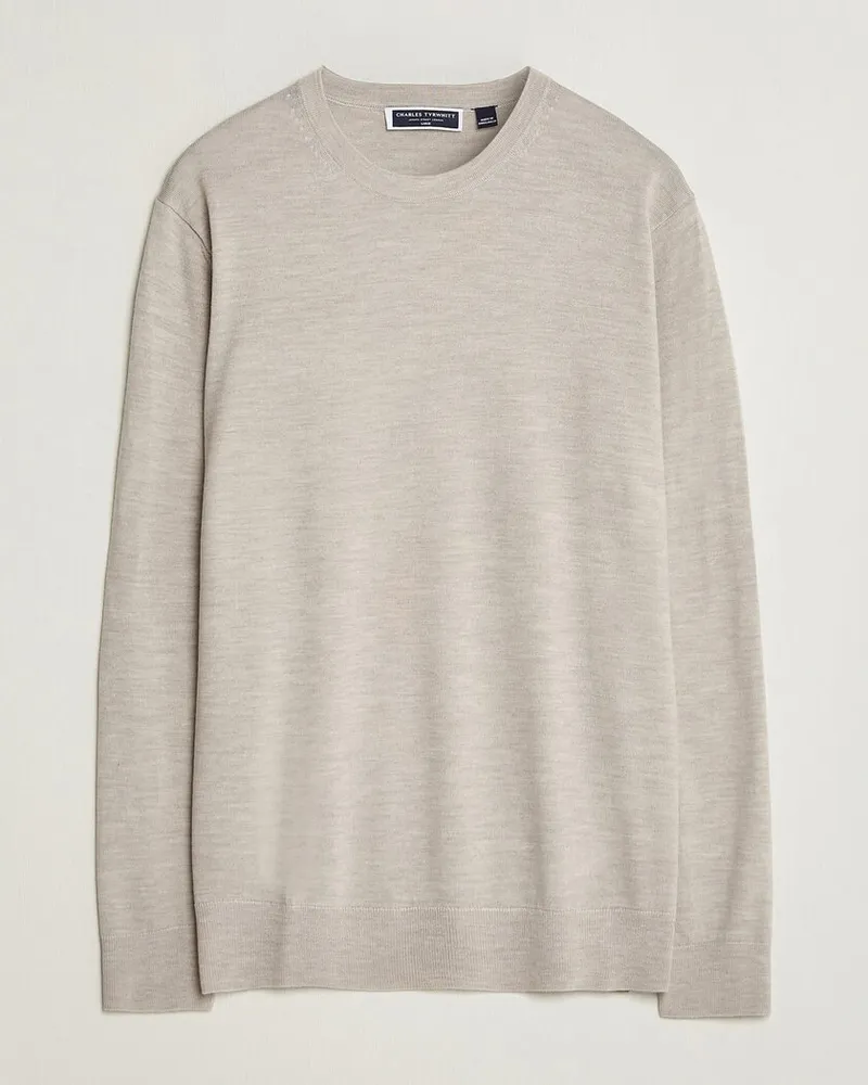 Charles Tyrwhitt Pure Merino Crew Neck Jumper Limestone Beige