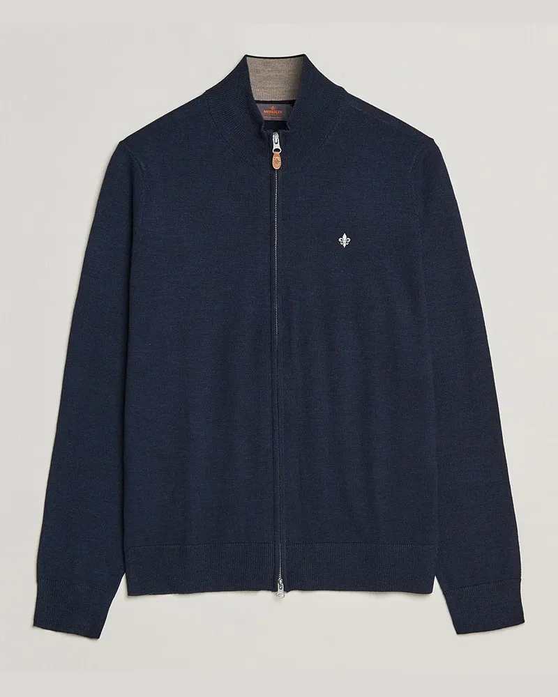 Morris Merino Zip Cardigan Navy Blau