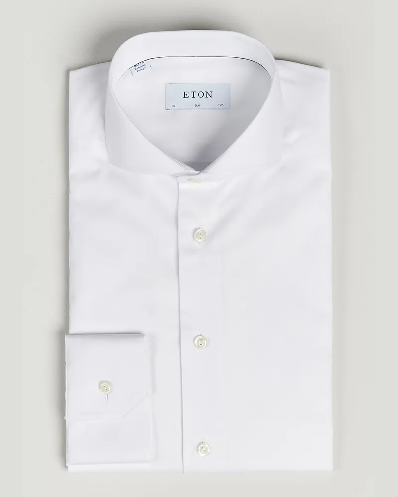 Eton Slim Fit Twill Cut Away Shirt White Weiß