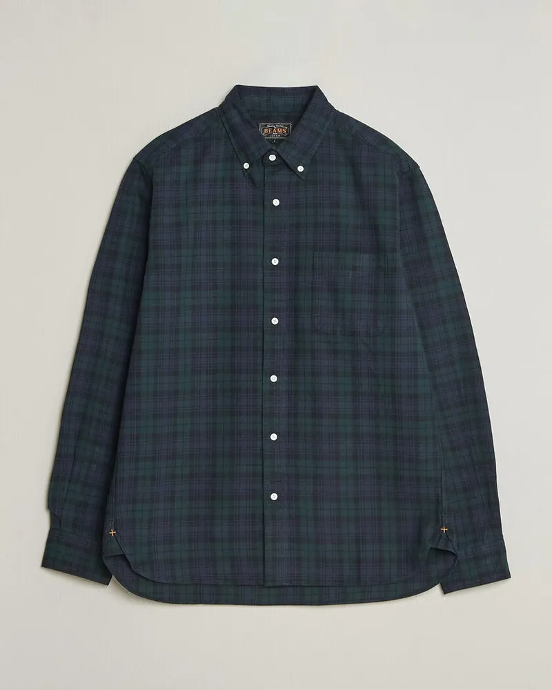 Beams Plus Button Down Shirt Black Watch Grün